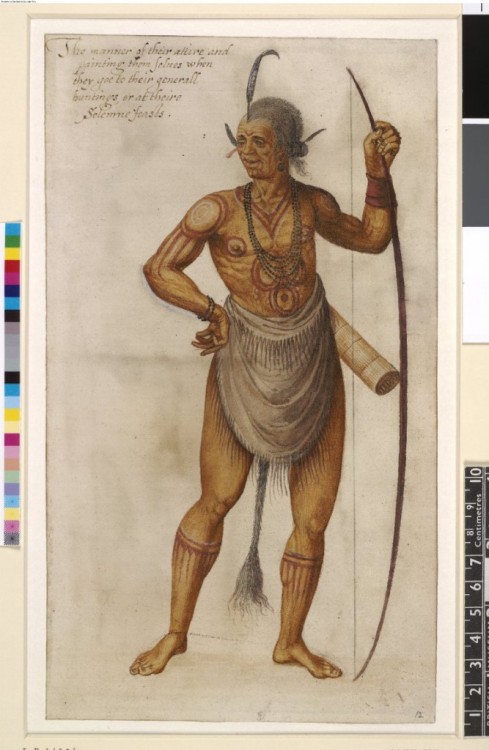 Paintings of Native Americans by John White, governor of the Roanoke settlement, 1580s-90s.