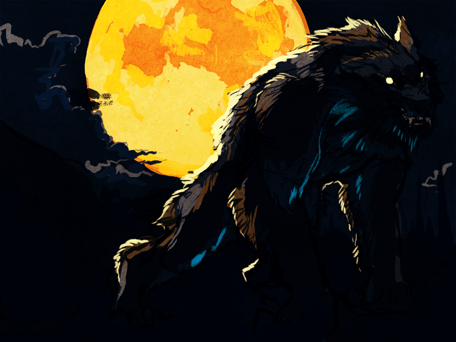 bonesnail: Three thumbnails for an idea of a Werewolf Triptych.  A regular werewolf,