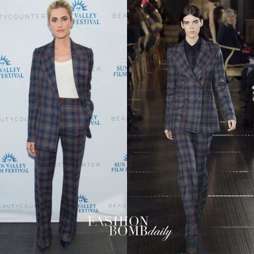 #GetOut @getoutmovie star Allison Williams @aw wore a plaid @gabrielahearst FW17 RTW suit to the @su