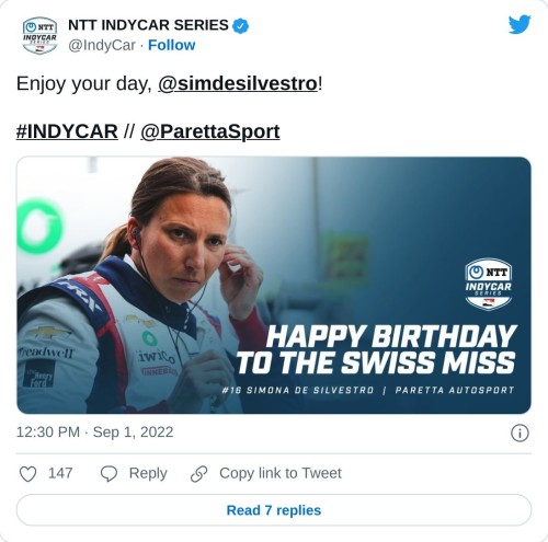 Enjoy your day, @simdesilvestro! #INDYCAR // @ParettaSport pic.twitter.com/FQBPUpt2VL  — NTT INDYCAR SERIES (@IndyCar) September 1, 2022