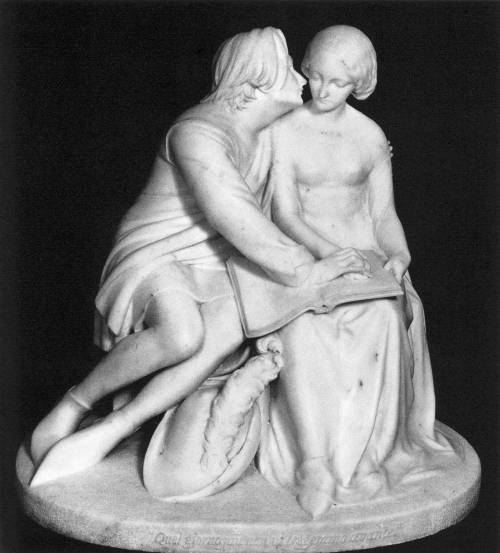 Left: sculpture of Paolo and Francesca by Alexander Munro, 1852Right: drawing of Paolo and Francesca