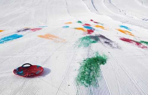 herbvn - Olaf Breuning colors snowy mountainside in Gstaad,...