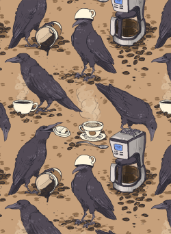 parliamentrook:  vixyish:  stammsternenstaub:  goat-soap:  Ravens and coffee pattern for mazz!!  this is literally the best thing i have ever seen  HEE HEE HEE OMG WHERE CAN I GIVE SOMEONE MONEY FOR THIS  Oh my god 