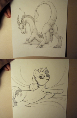 Selling a few original pony pieces i’ve had laying around!Discord (graphite, 8.5x11 cardstock) Sunbuttlestia (graphite sepiatone ink  black ink, 11x14 bristol) Rarity (ink marker accents, 9x12 bristol)Make me an offer for either the Discord, Sunbutt,