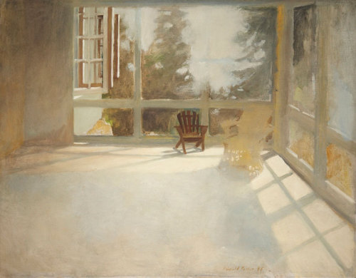 Armchair on Porch  -  Fairfield Porter 1955American 1907-1975Oil on canvas 37 &frac12; x 45 inches P