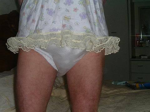 wendycdab:Wendy in his nighty, nappies, and plastic panties, ready for his cot