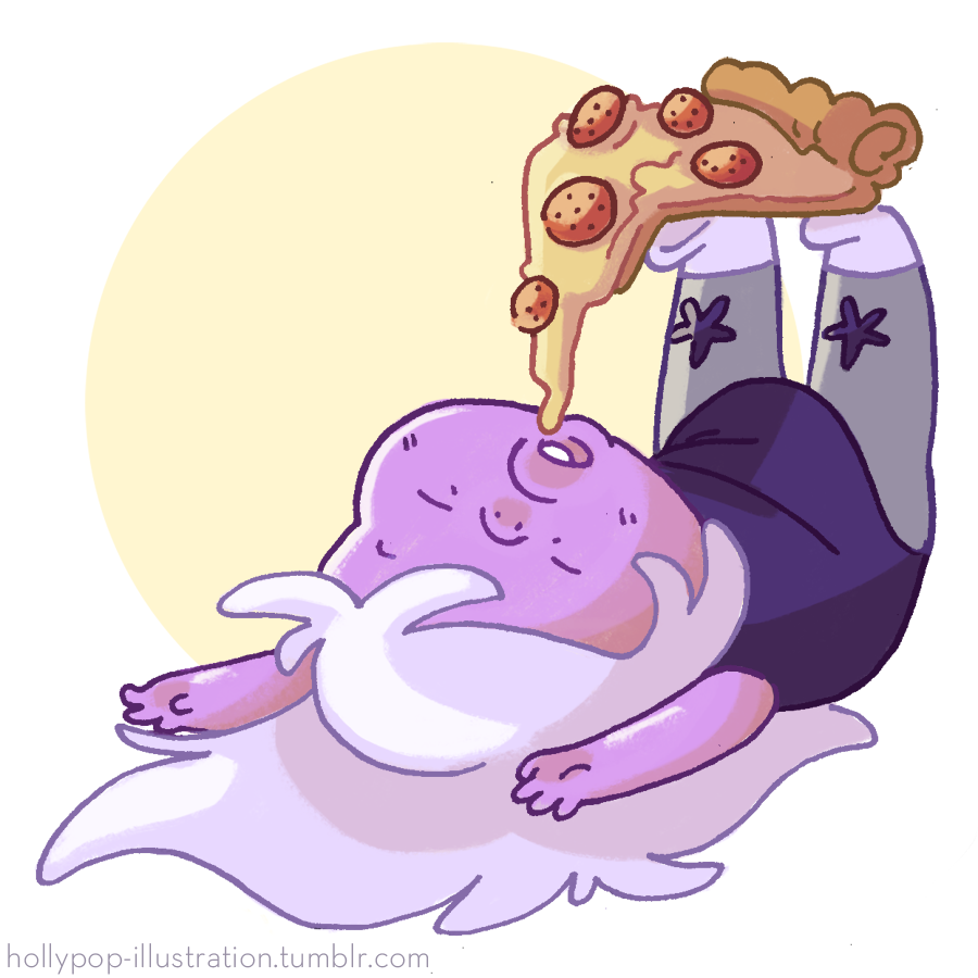 hollypop-illustration:  Amethyst eating pizza. I’m doing a whole series of these.
