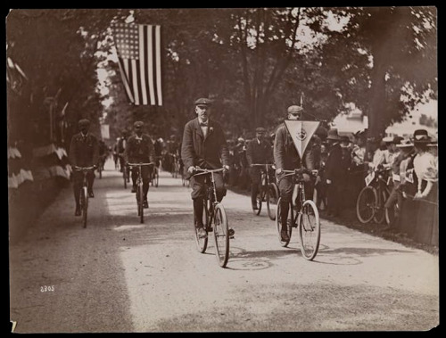 vintageeveryday: Pictures of uniformed bicyclists in a parade along a bicycle path in Coney Island, 