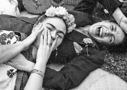 vintagegal:  “Nothing is worth more than laughter. It is strength to laugh and to abandon oneself, to be light. Tragedy is the most ridiculous thing.”  Frida Kahlo with Chavela Vargas