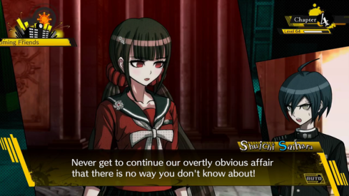 fakedrv3screenshots:Shuichi: Dammit, we’re never gonna find Kaito. Maki: He’s probably lost, and sca