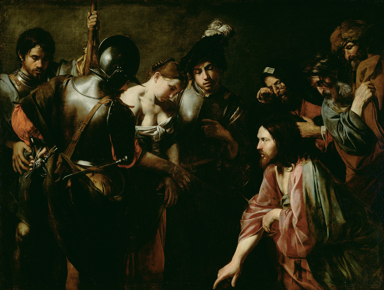 Valentin de Boulogne (French, active in Rome, 1591-1632), Christ and the Adulteress,