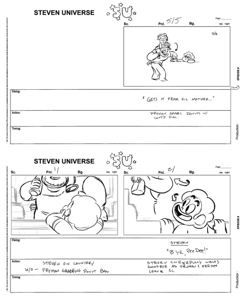 From Storyboard Artist Raven M. Molisee:  Here’s an extended part of one of the scenes I did for “Joking Victim” with Steven and Sadie taking orders at the counter. Just a short extra character interaction that unfortunately got trimmed out for