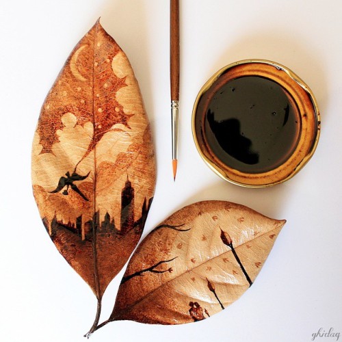 awesome-picz:    Coffee Leaf Paintings Created With Morning Coffee Leftovers by artist Ghidaq al-Niza