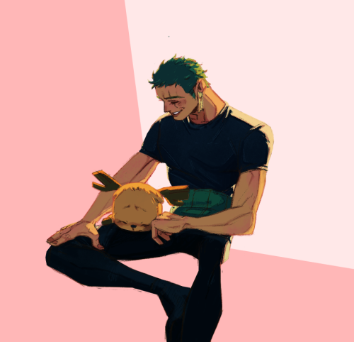 rukawkashke:I can’t stop drawing themEver since Chopper showed up Zoro has been so protective of him