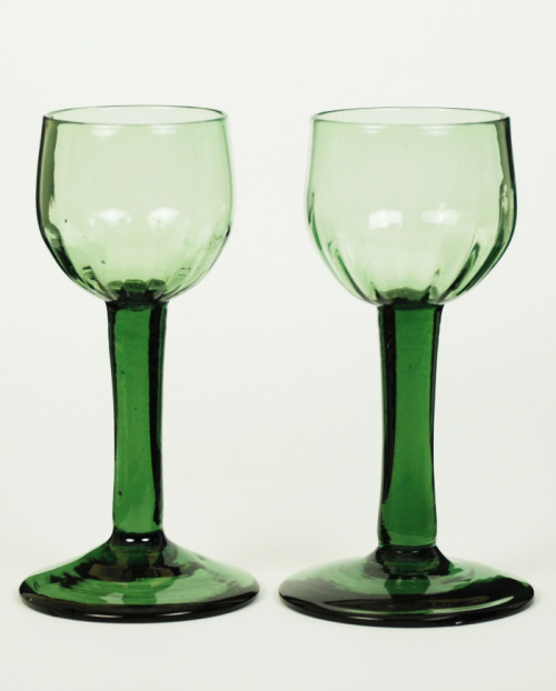 A pair of green Hock Glasses, 1760. England. The Allaire Collection. Hock is the old-fashioned term 