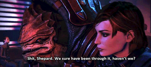 garrus:  shepard &amp; wrex relationship developmentme1 &gt; me2 &gt; me3 one of my favo