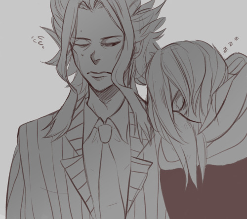 Aizawa taking a nap on Toshinori’s shoulders *U*