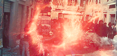 romanoffsvalkyrie:Wanda protecting civilians in Avengers: Age of Ultron