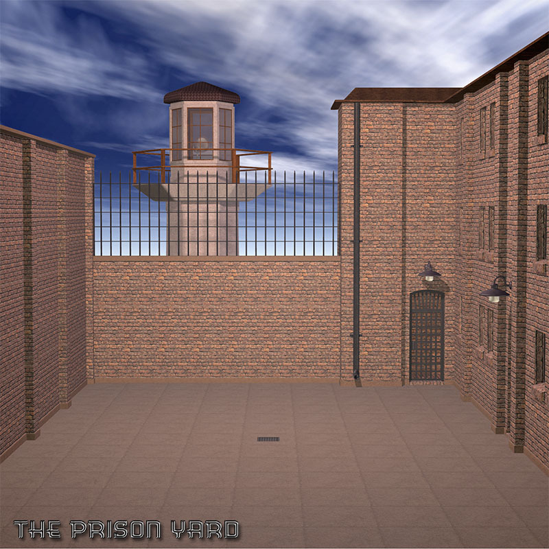 A 5-piece (PP2) prop set replicating a vintage prison yard setting complete with