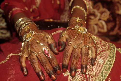 ouilavie:A. Abbas. Mauritius. Port Louis. Muslim bride’s hand, richly decorated with henna patterns.