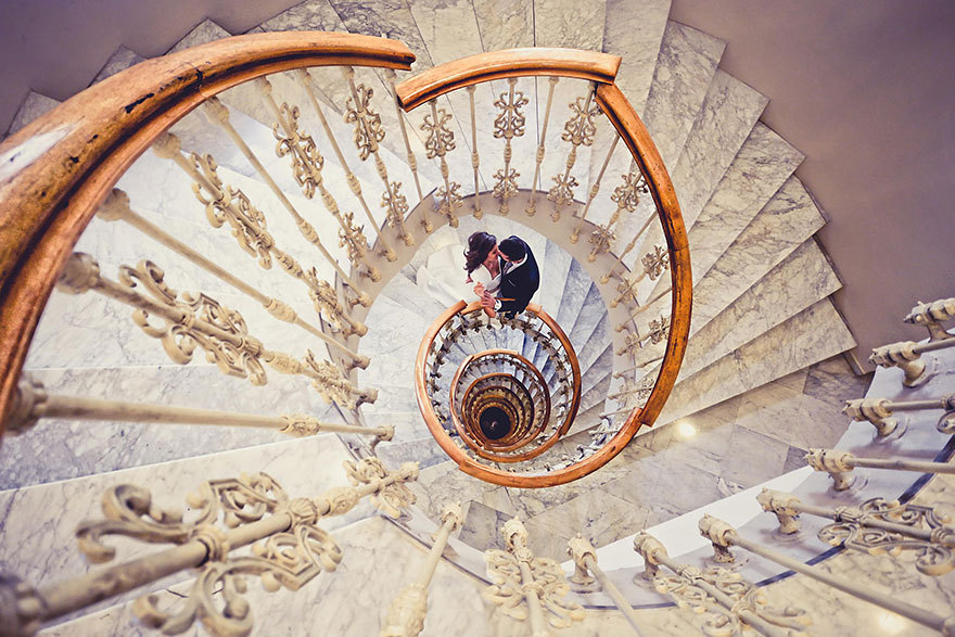 cubebreaker:  These spiral staircase photographs show how design styles differ both