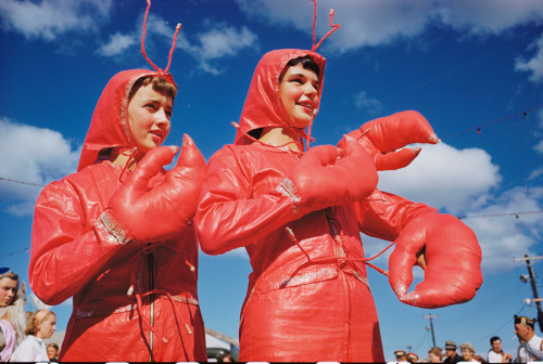 Two girls dressed as lobsters participate in the Lobster Festival in Rockland, Maine, September 1952