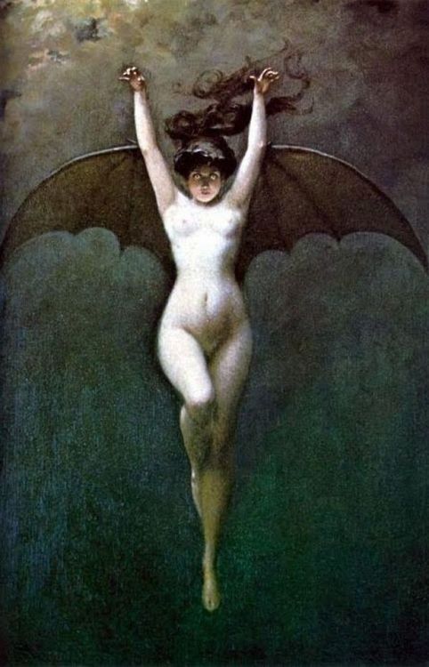 fer1972:  Today’s Classic: Bad Girls and Bat Wings 1. Albert-Joseph Pénot, Bat Woman (1890) 2. Jószef Arpád Koppay, Lion and Woman with Devil Bat Wings Chained Together (date unknown) 3. Johann Heinrich Füssli, The Mad Kate (1807) 4. Gabriel