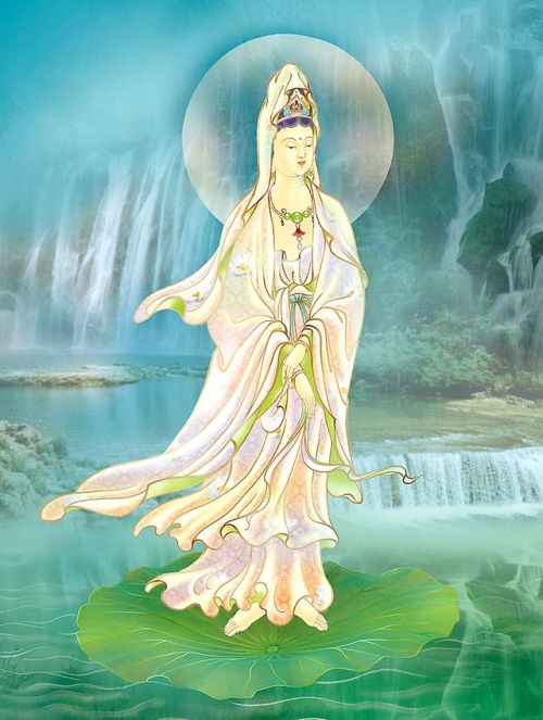 Two representations of Guanyin the Chinese Buddhist goddess of mercy 