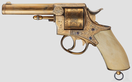 Engraved and gilded Webley Royal Irish Constabulary No.1 revolver with ivory grips, retailed by Mant