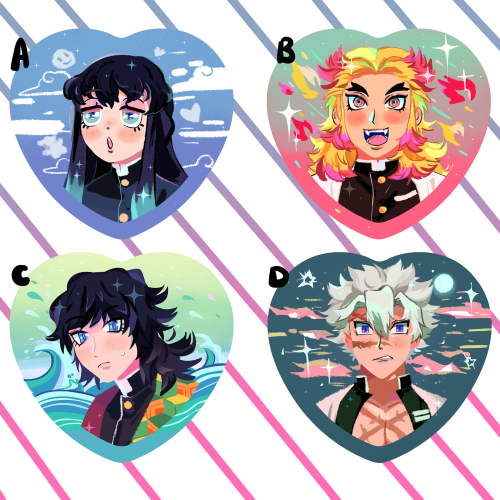(Reblogs are rlly appreciated !) im opening pre orders for my kny and promare heart buttons  I&