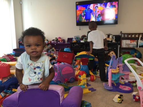 Me and my kids. Got my basement all tore up, toys everywhere. #blackout