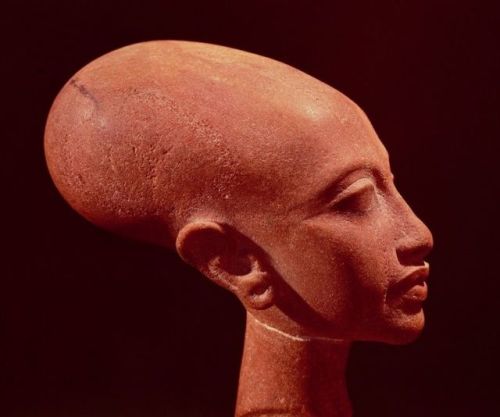 Head of Amarnian Princess, probably MeritatenThis yellow-brown quartzite head of a princess is proba