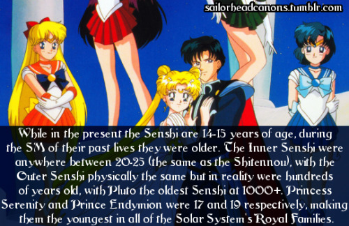 sailorheadcanons: While in the present the Senshi are 14-15 years of age, during the SM of their pas