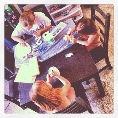 Sisters enjoying a little quiet, crafting time together. #lovemyladies #crafting #painting #coloring