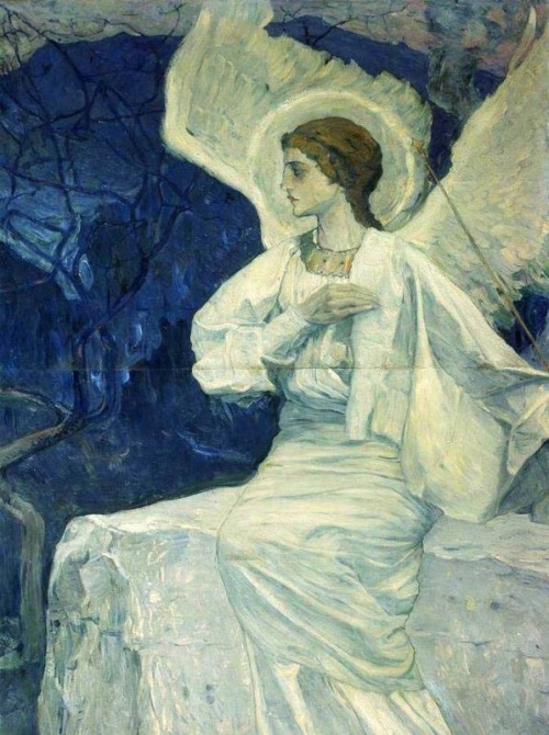russian-style:Mikhail Nesterov - Angel sitting on the tomb