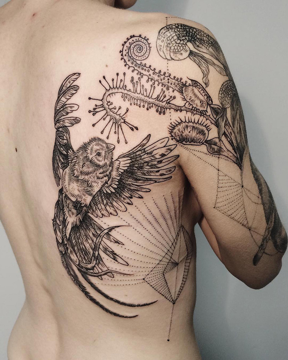 forestferncreations:  itscolossal:  Tattoos of Flora and Fauna Reminiscent of Woodcut