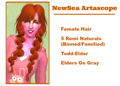 Here’s the last female hair present, a lovely braid-adjacent hair by NewSea. It comes in Remi’s natu