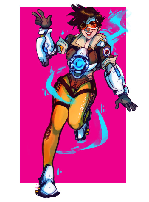 I drew this while watching a livestream of Overwatch. Tracer is honestly super adorable @v@