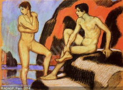 uranist-art:  Ludwig von Hofmann (1861-1945) – Peintre allemand 1/3  Zwei männliche Akte / Deux hommes nus / Two Male Nudes  Son œuvre est à la fois saine et éthérée avec des personnages idéalisés, antiquisants, exaltant la jeunesse et la beauté