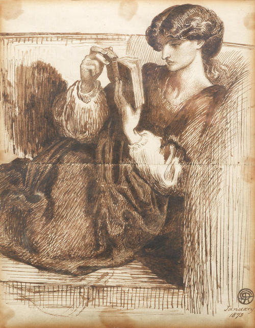 poboh:Portrait of Jane Morris, 1873, Dante Gabriel Rossetti (1828 - 1882)  - Pen and Brown ink -