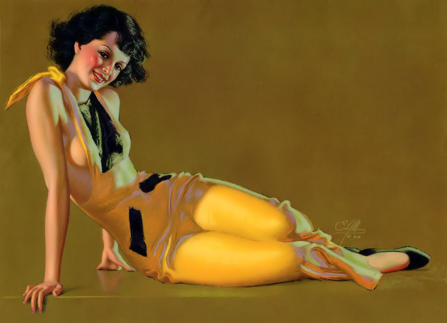 lanangon: lovethepinups: Earl Moran - Lady in Yellow - 1940’s 