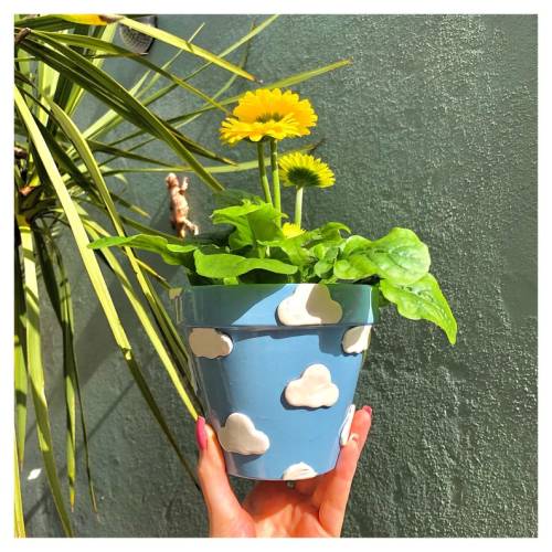 figdays:Hand-painted Cloud Print terracotta plant pot //ShesQuiteQuirki