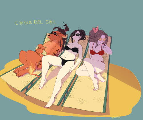 I wish I was at a place like this right now.Red XIII, Tifa and Aerith takin’ a break at Costa Del So