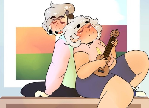 music buds. this was meant to be before they were dating, but Ross has his grey hair, so,,