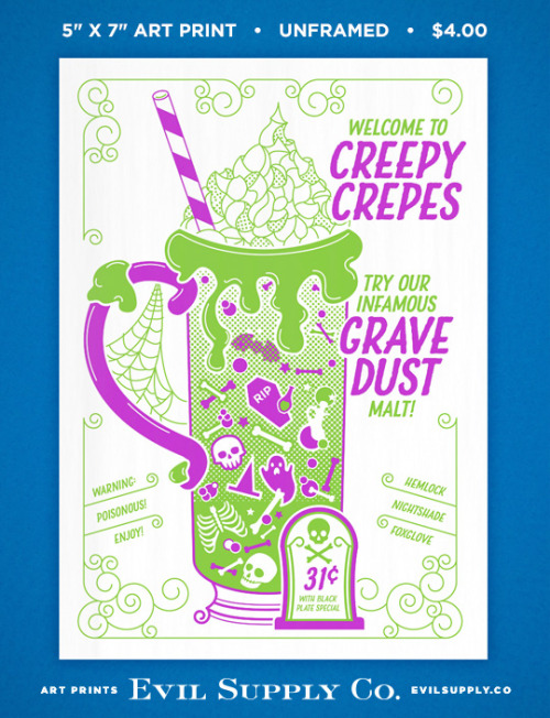 Gravedust Shake art print ($4.00)One of the things Creepy Crepes (a diner catering to the undead) is