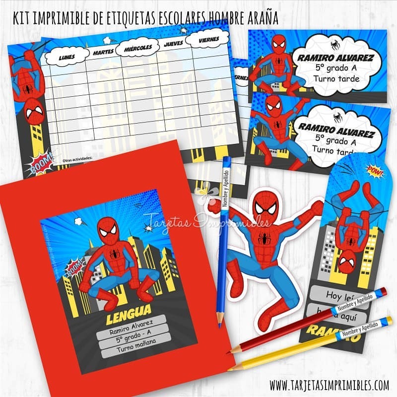 Tarjetas Imprimibles — ❤Hombre Araña❤ Nuevo kit de etiquetas escolares...