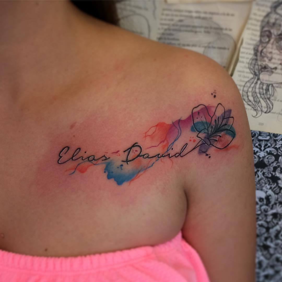 💀✖️tatuaje de nombre y flor en Sketch con acuarelas muchas gracias siempre