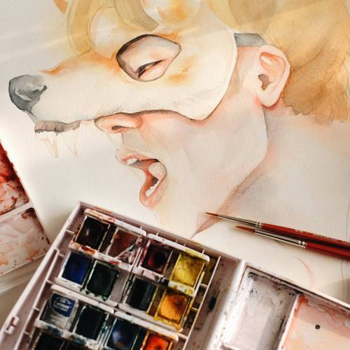 abusedmember:  으르렁!   #Infinite #Sunggyu #wolf #drawing #watercolor #illustration #wip #workinprogress #인피니트 #성규 #늑대  #수채화 #일러스트