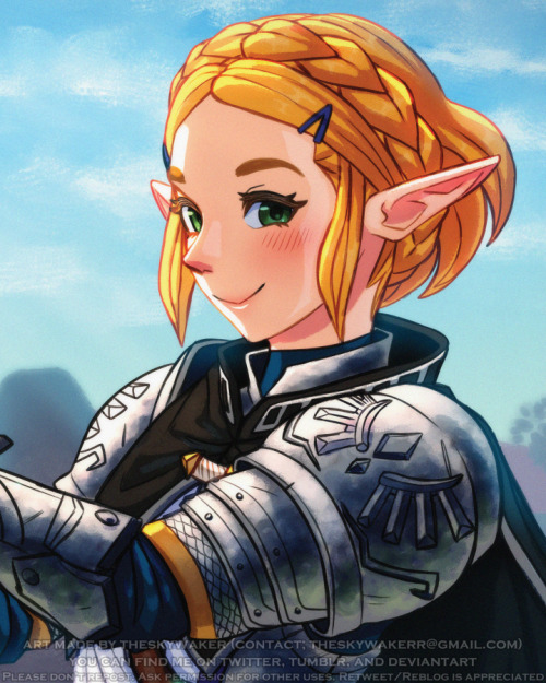 theskywaker:zelda says, “heehee! so, how do i look as a knight? i feel braver already!” 