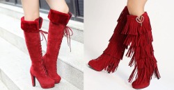 ideservenewshoesblog:  Round Toe Slip-On Knee-High Tassel Womens Red Boots - Tbdress